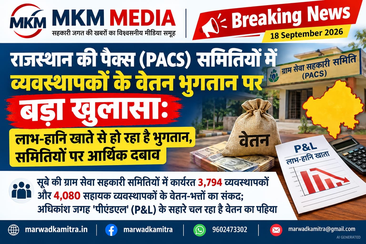 राजस्थान की पैक्स समितियों पर 91 करोड़ से अधिक का भारी-भरकम वेतन भार: सरकारी मदद के बिना ‘P&L’ के सहारे चल रहा व्यवस्थापको का पहिया | Marwad Ka Mitra IMG 20260918 WA0027