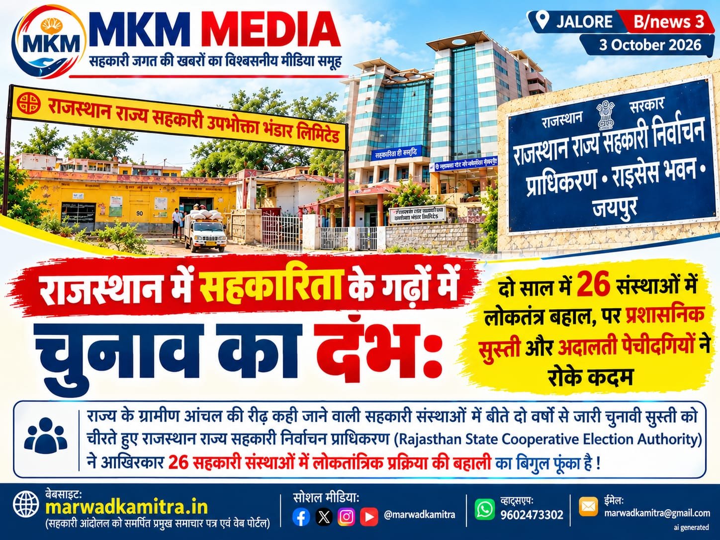 राजस्थान में सहकारी के गढ़ों में चुनाव का दंभ: दो साल में 26 संस्थाओं में लोकतंत्र बहाल, पर प्रशासनिक सुस्ती और अदालती पेचीदगियों ने रोके कदम | Marwad Ka Mitra IMG 20261003 WA0003