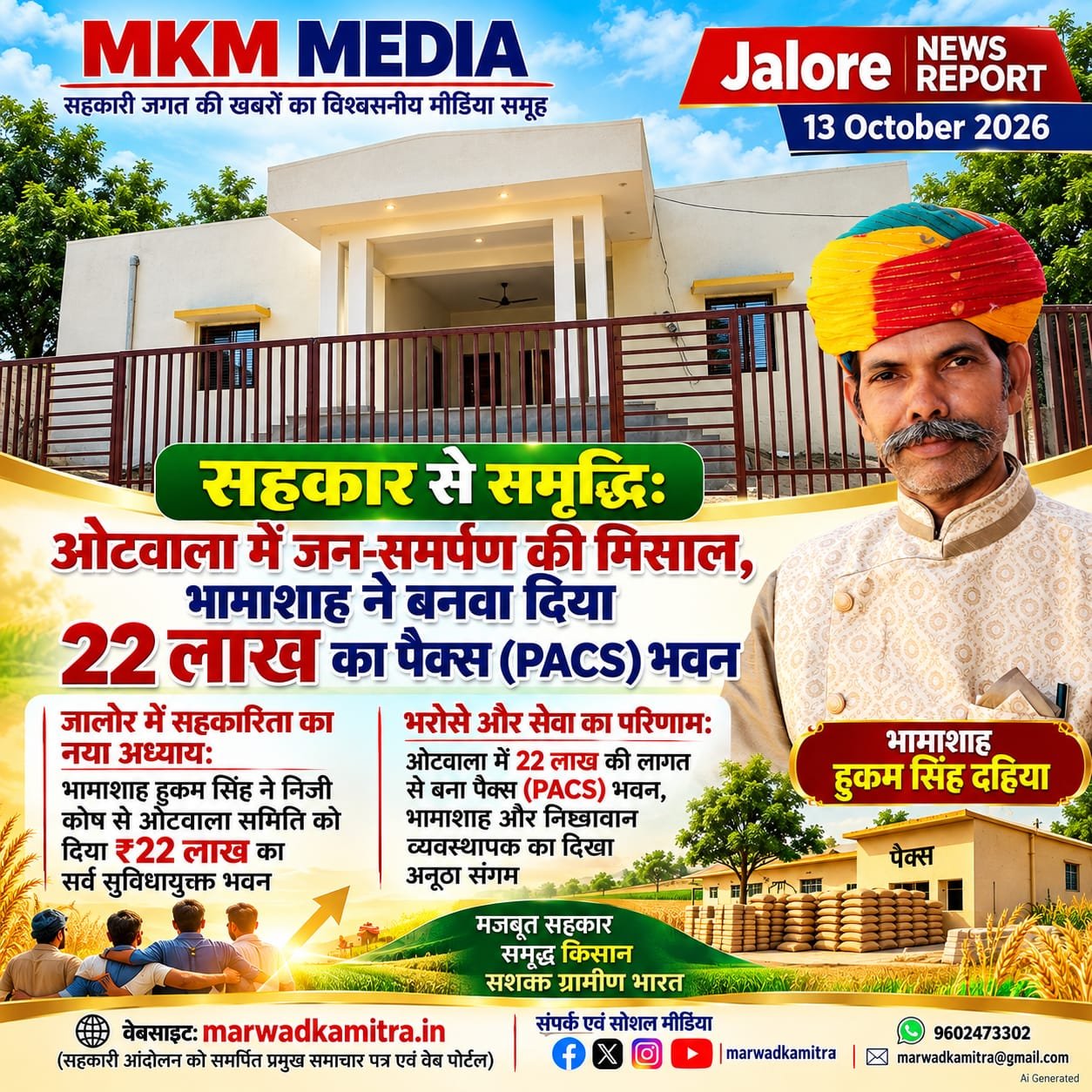 सहकार से समृद्धि: ओटवाला में दिखा जन-समर्पण, भामाशाह ने बनवाया 22 लाख रुपये का पैक्स (PACS) भवन | Marwad Ka Mitra IMG 20261013 WA0005