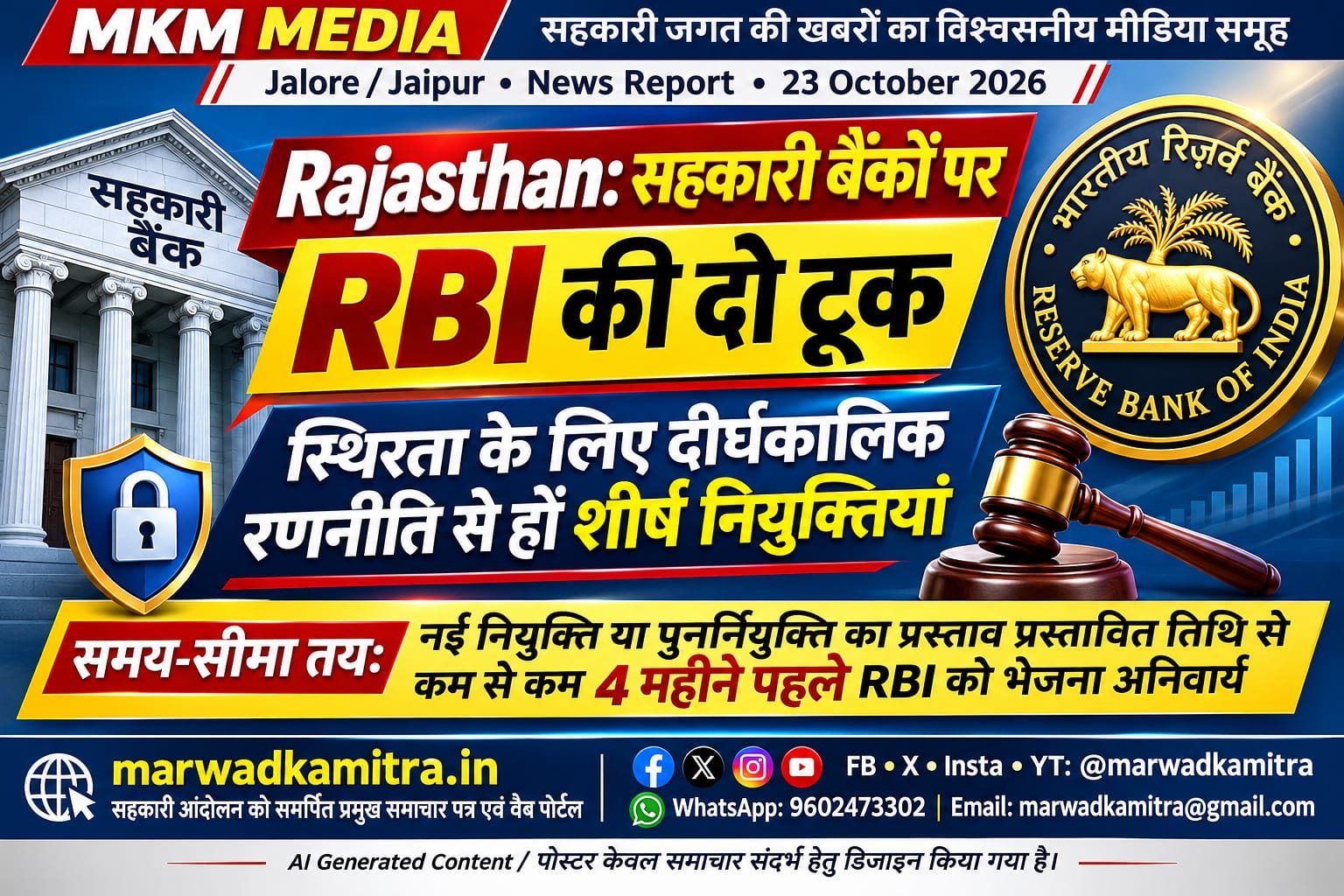 सहकारी बैंकों की स्थिरता के लिए RBI की दो टूक— अल्पकालिक नहीं, दीर्घकालिक रणनीति से हों शीर्ष नियुक्तियां..? | Marwad Ka Mitra IMG 20261023 WA0002