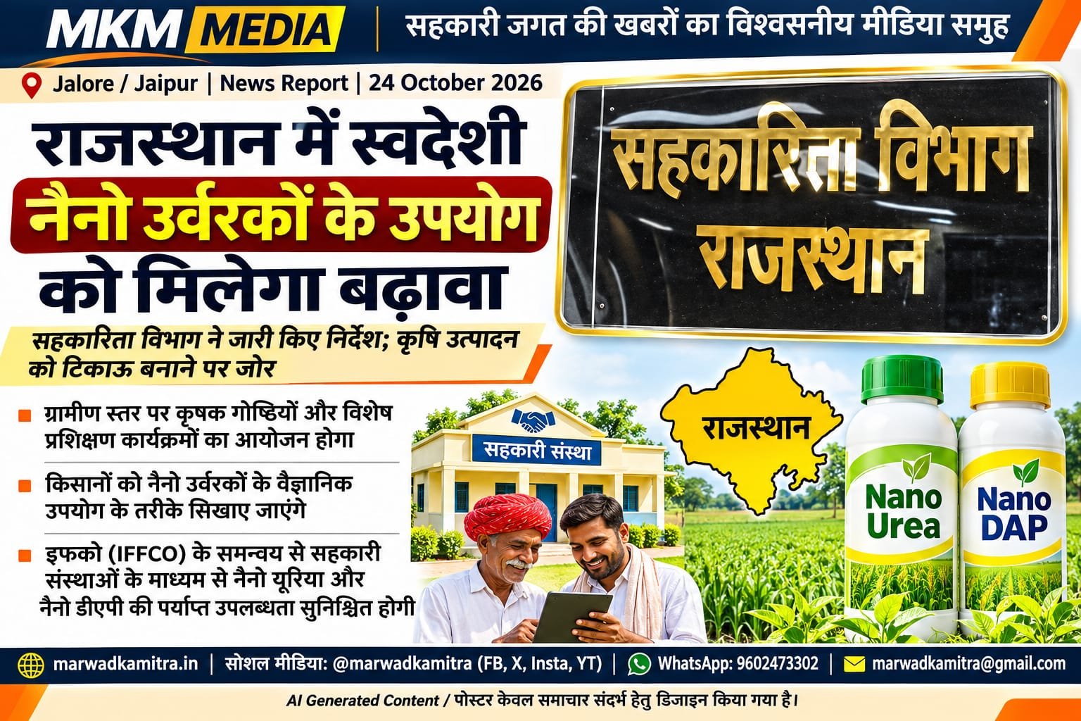 राजस्थान में स्वदेशी नैनो उर्वरकों (Nano Fertilizers) को मिलेगा बढ़ावा सहकारिता विभाग (Cooperative Department) ने दिए निर्देश | Marwad Ka Mitra IMG 20261024 WA0019