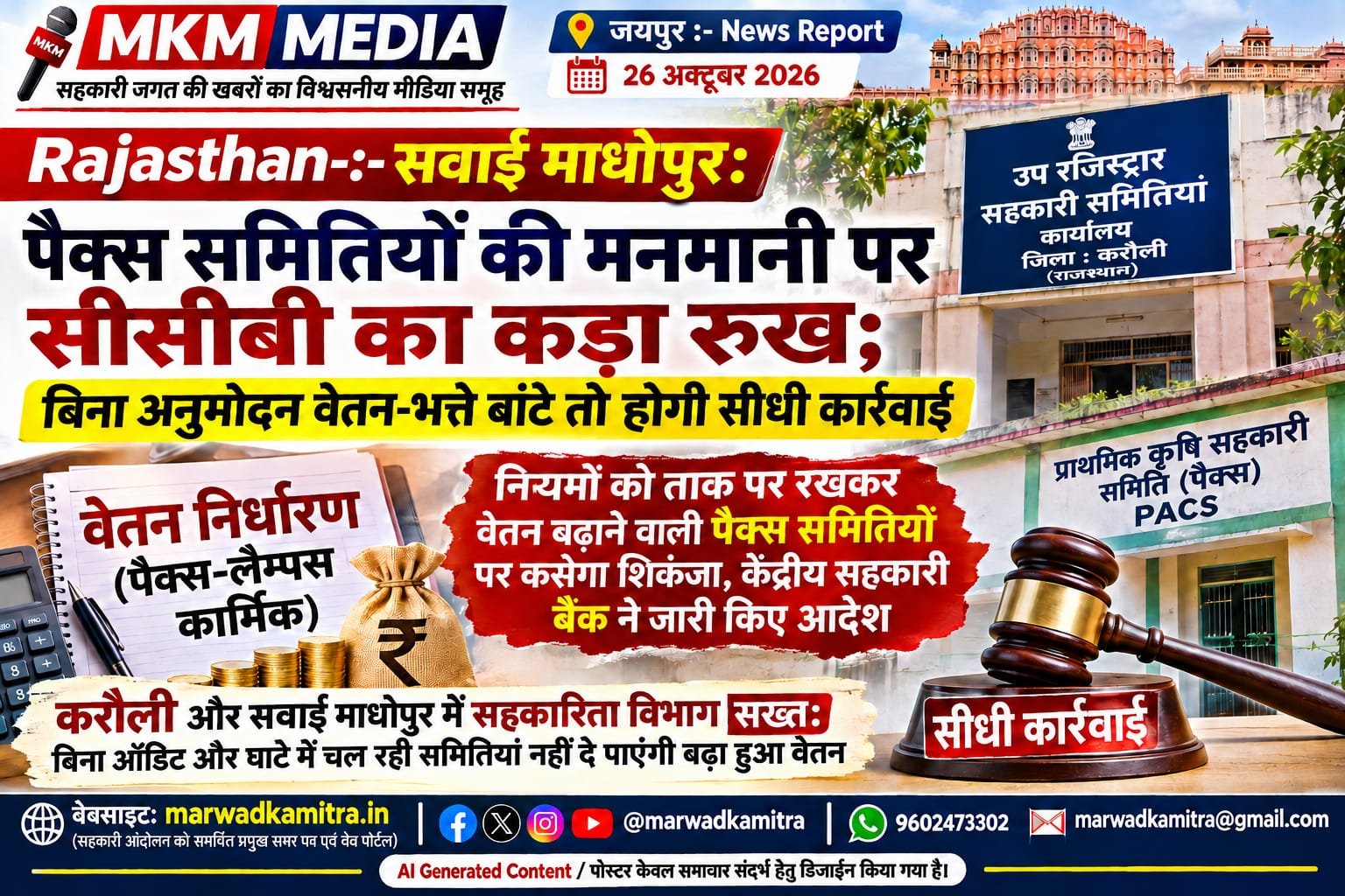 मनमाने तरीके से वेतन बढ़ाने वाली पैक्स समितियों पर कसेगा शिकंजा, बिना अनुमोदन वित्तीय लाभ बांटने पर होगी कार्रवाई | Marwad Ka Mitra IMG 20261026 WA0009